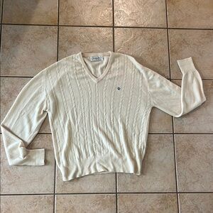 Vintage Christian Dior Monsieur Cream Vneck‎ Sweater Cable Knit Front, Large